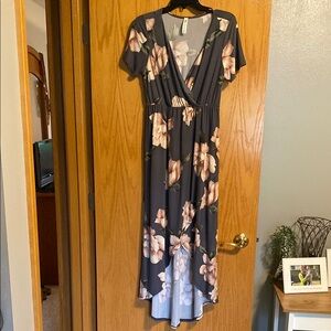 REDUCED!! Large Vanilla Bay Gray and Peach High-Low Wrap Sundress